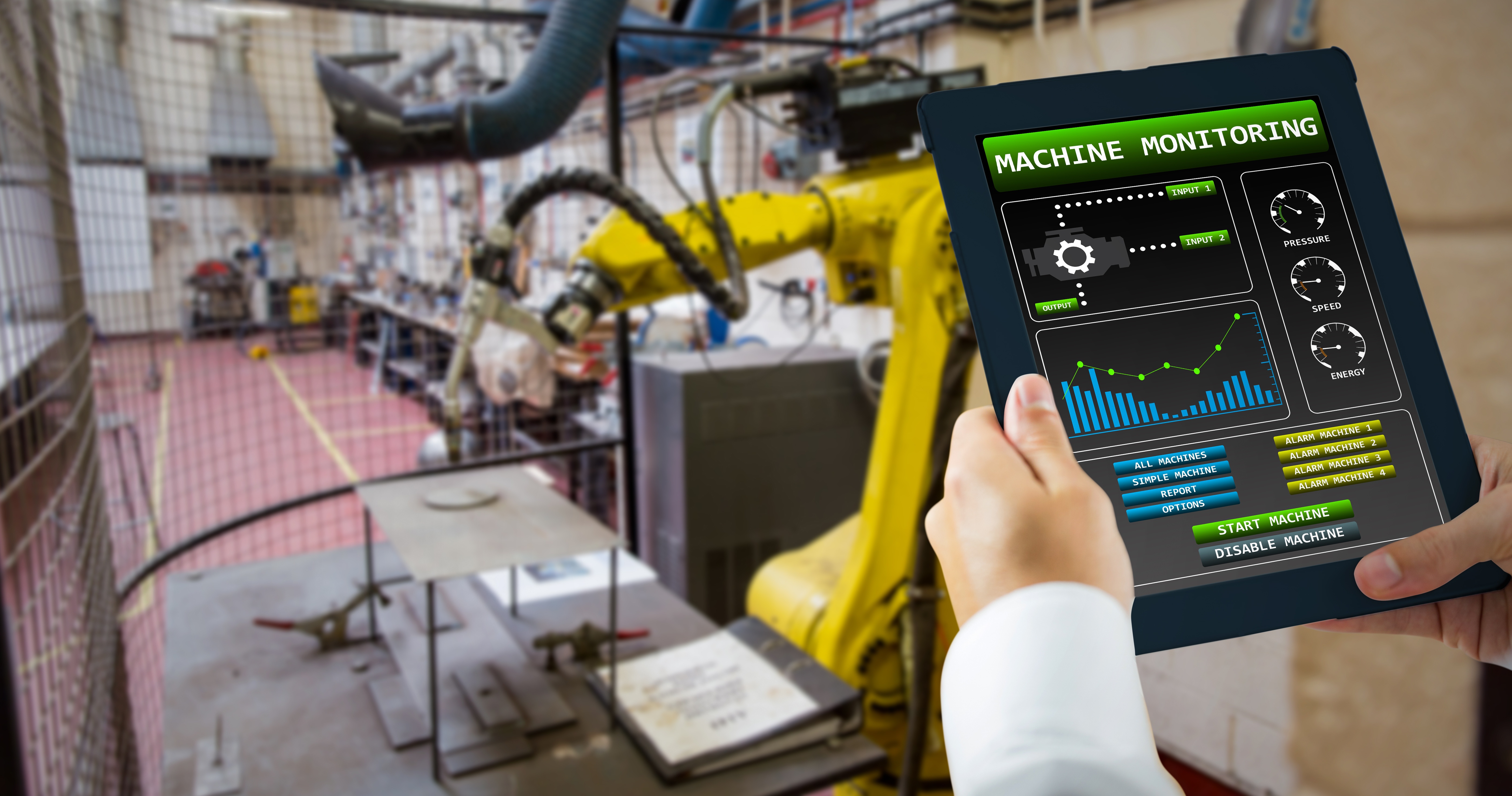 Infographic: What to Expect from Industry 4.0 Composite image of man using tablet pc