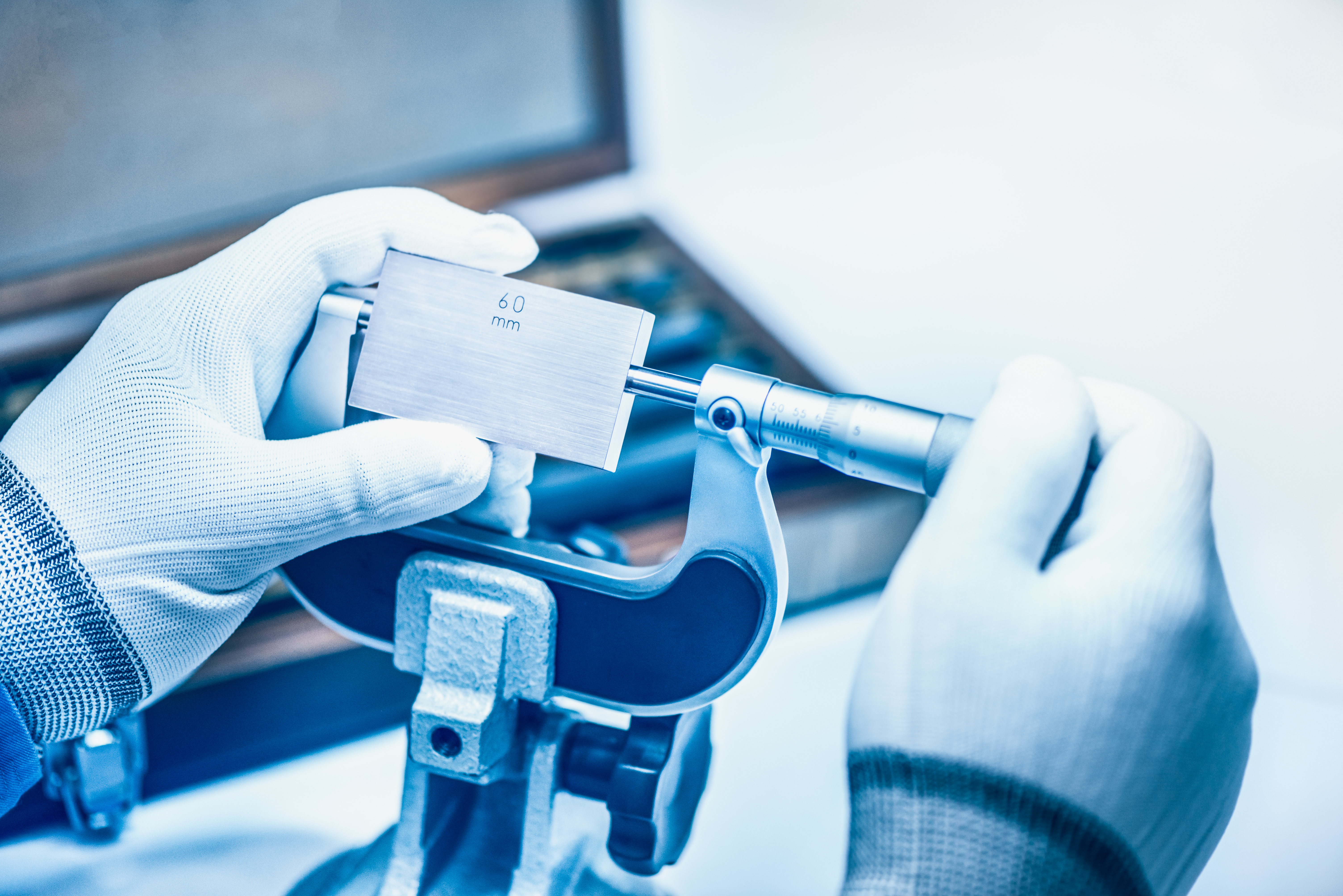 Micrometer Calibration with gauge block in laboratory.