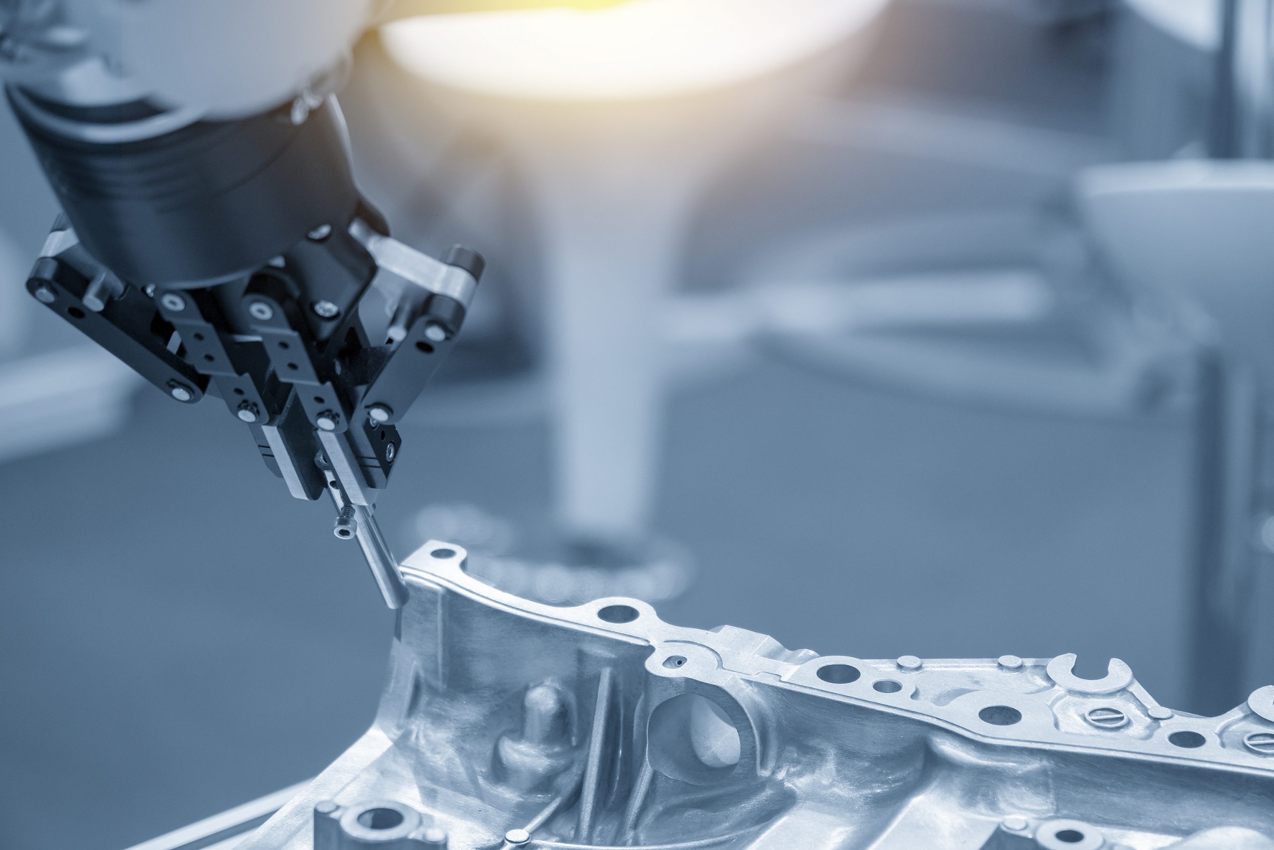 Want to Get IATF 16949:2016 Certified? Start Here The robot for manufacturing the aluminum automotive part .The automotive part quality control concept.